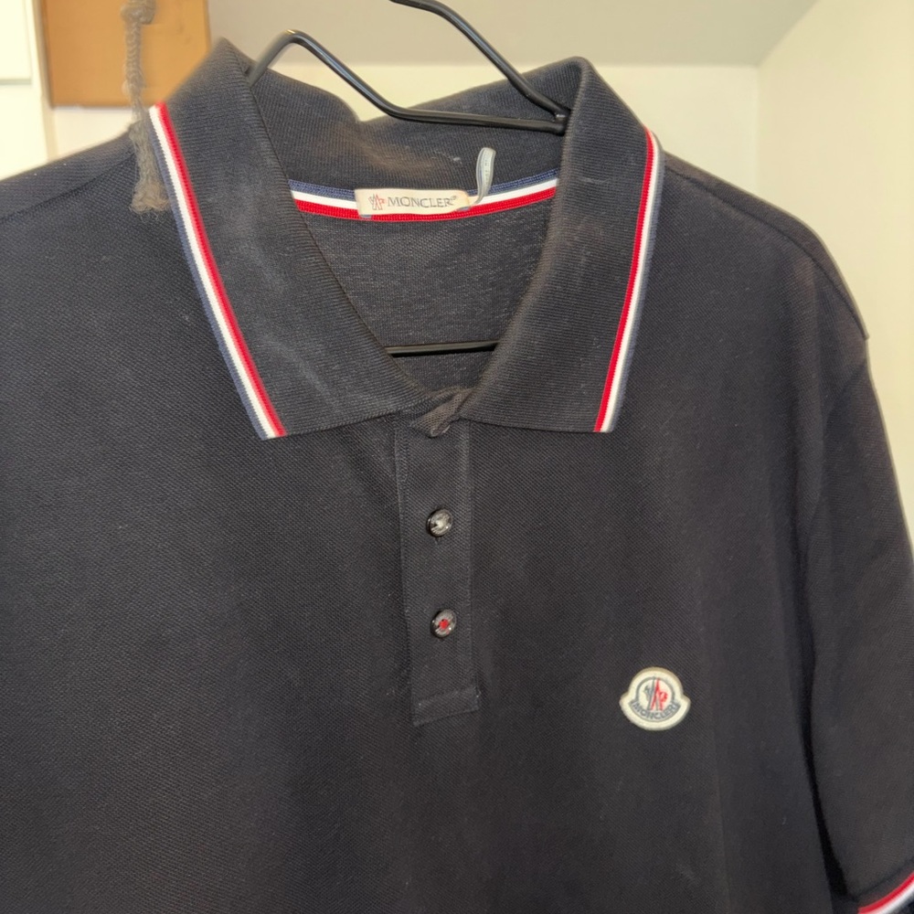 Moncler Navy Polo with Red and White Trim